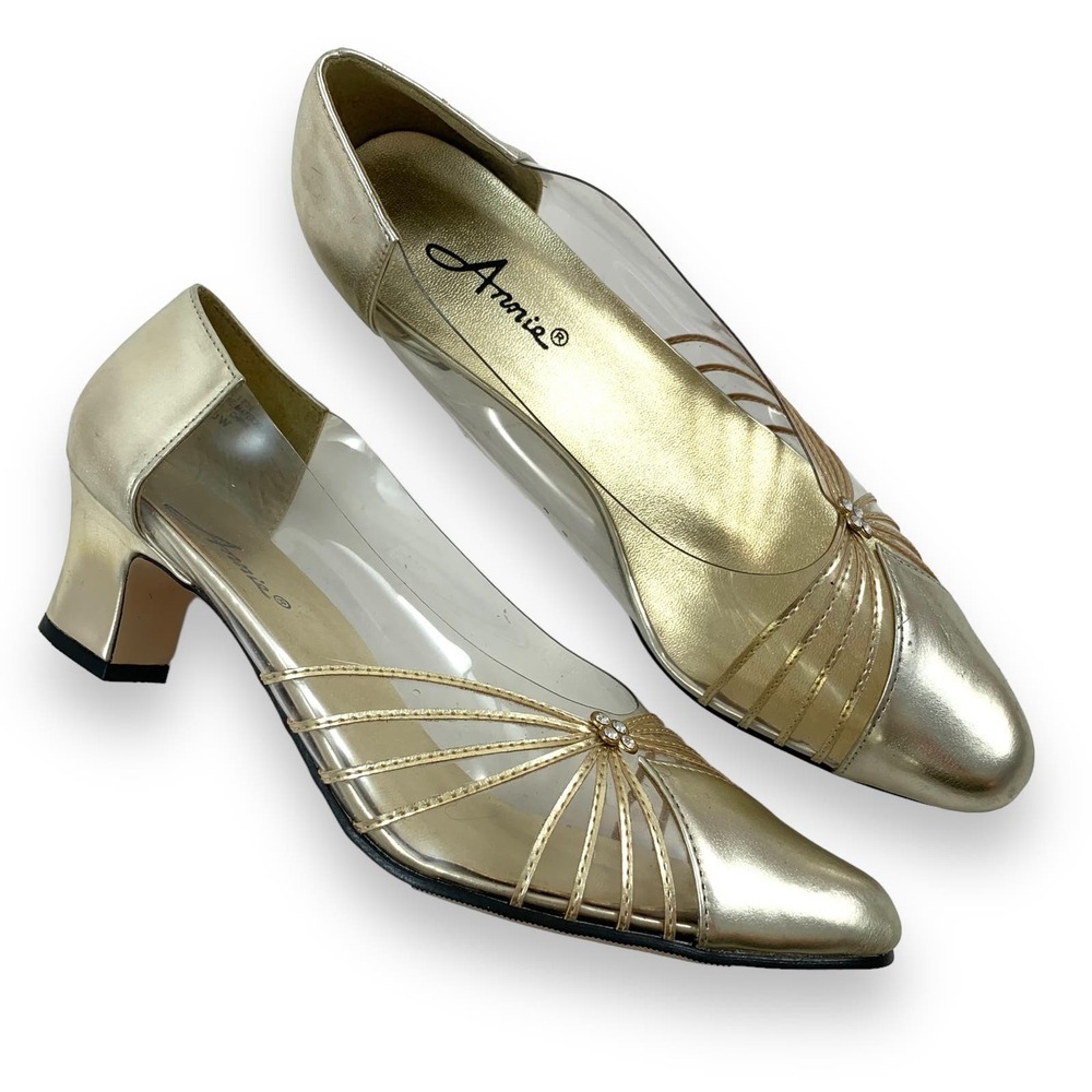 1970's gold and clear plastic Cinderella pumps by ANNIE